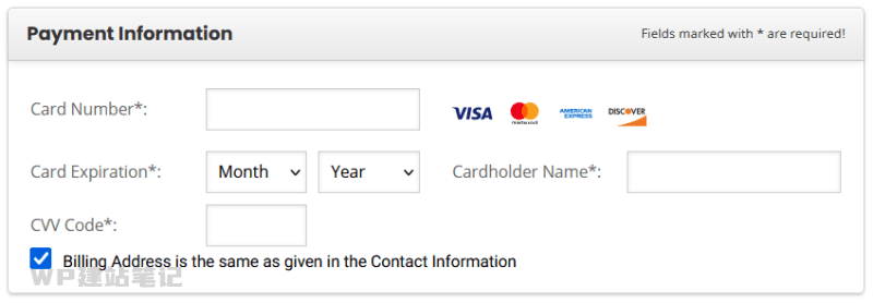 SiteGround信用卡付款